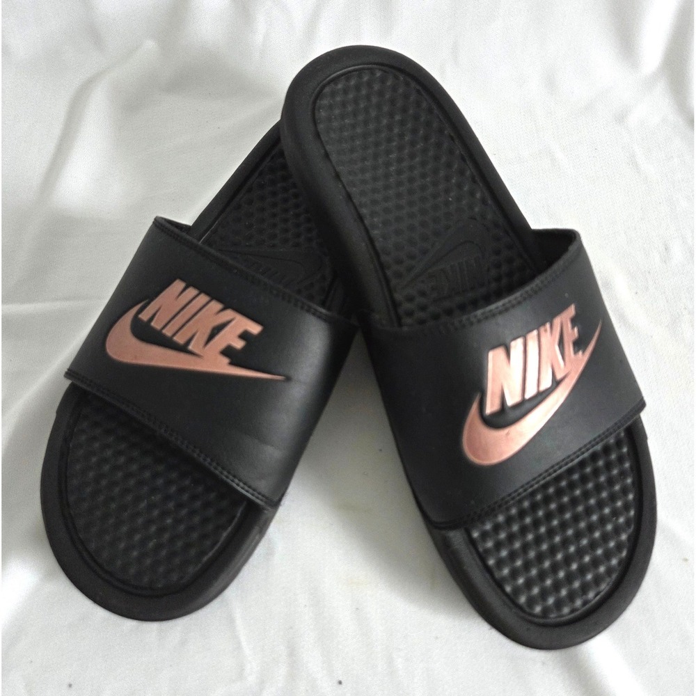 Nike Benassi Black/Rose Gold Slides Sandals Womens Size 8